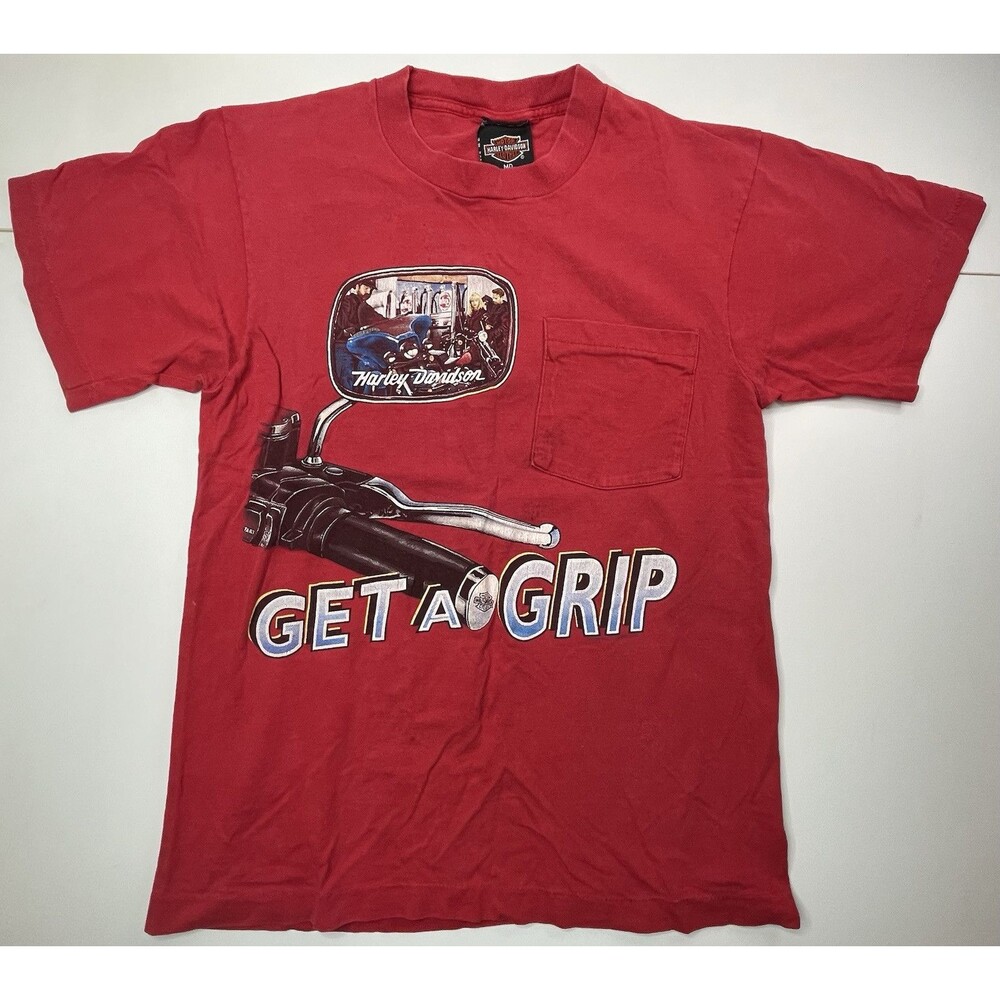 Harley Davidson Marietta GA TShirt Size Medium Red Get A Grip Vintage 90’s